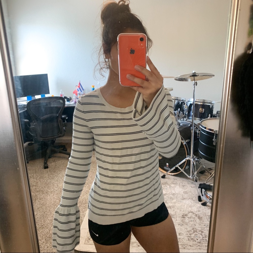 Ann Taylor Long Flared Sleeve Sweater Striped